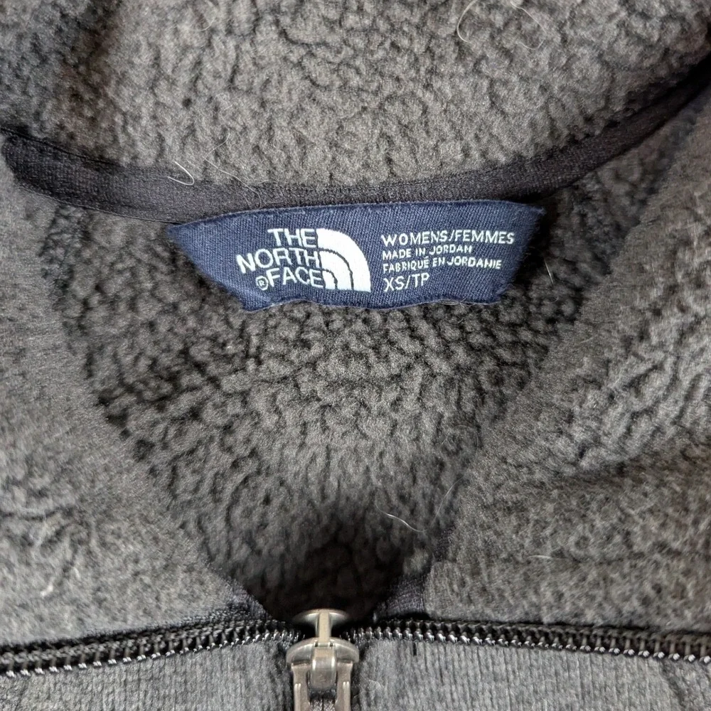 The North Face Womens XS Full Zip Fleece Jacket Charcoal Gray Sherpa Collar Logo - Picture 2 of 12